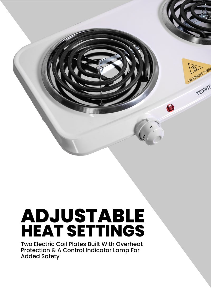 تيم Team Double Electric Hot Plate 2500W – Dual Burner Portable Electric Stove, Adjustable Temperature, Overheat Protection, Compact Countertop Cooker for Home, Dorm, Office, Camping - Image 3